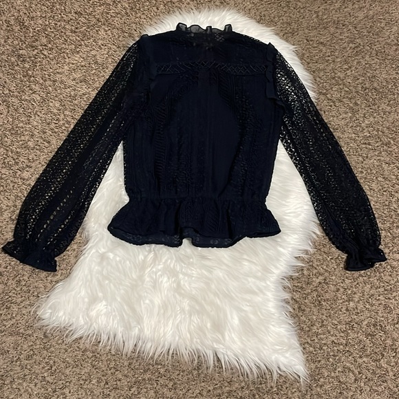 Ted Baker London Embroidered Eyelet Long Sleeve/ Mock Neck/ Semi Sheer Top - Picture 6 of 9